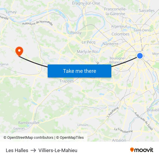 Les Halles to Villiers-Le-Mahieu map