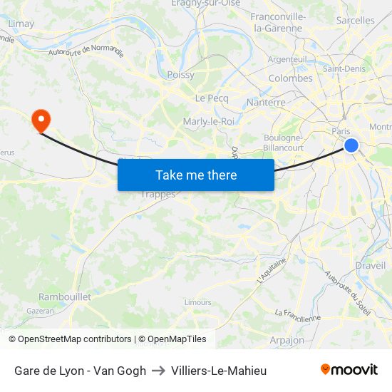 Gare de Lyon - Van Gogh to Villiers-Le-Mahieu map