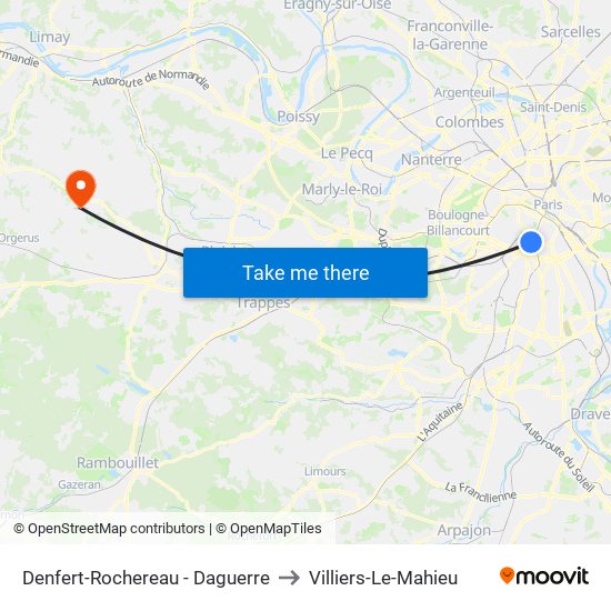 Denfert-Rochereau - Daguerre to Villiers-Le-Mahieu map