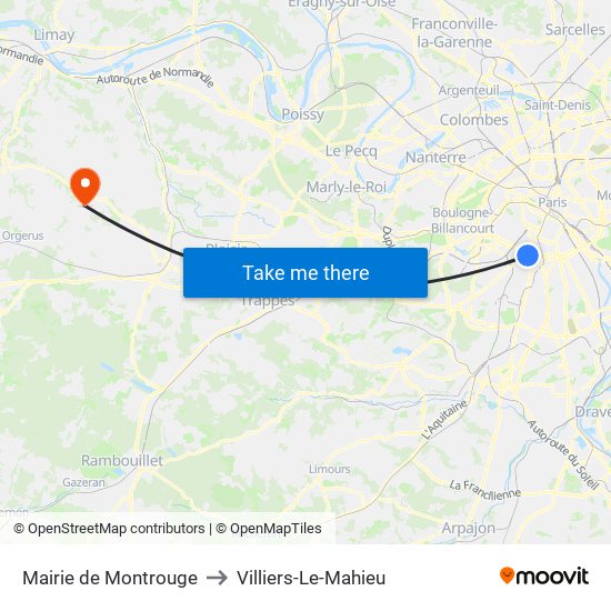 Mairie de Montrouge to Villiers-Le-Mahieu map