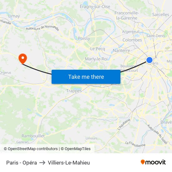 Paris - Opéra to Villiers-Le-Mahieu map
