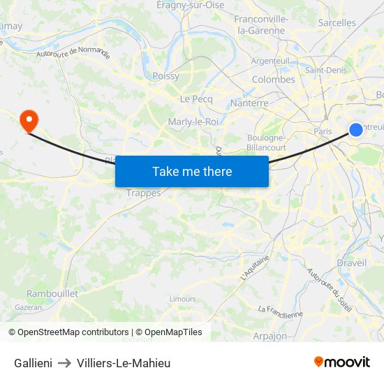 Gallieni to Villiers-Le-Mahieu map