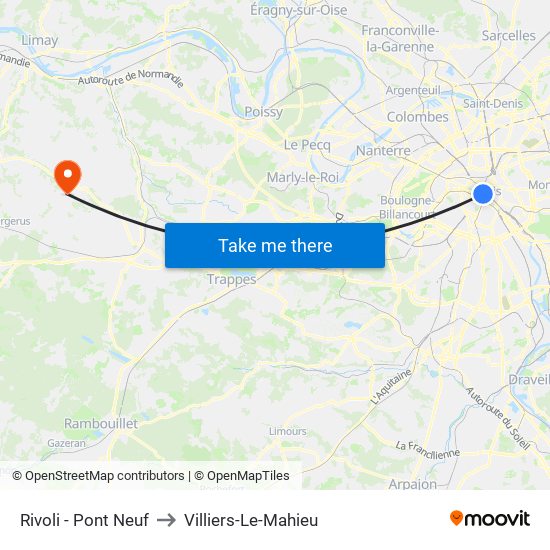 Rivoli - Pont Neuf to Villiers-Le-Mahieu map