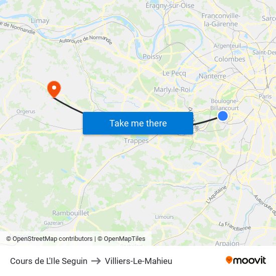 Cours de L'Ile Seguin to Villiers-Le-Mahieu map