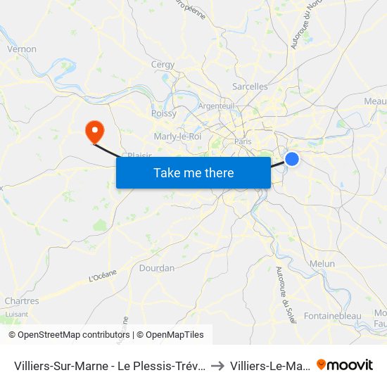 Villiers-Sur-Marne - Le Plessis-Trévise RER to Villiers-Le-Mahieu map