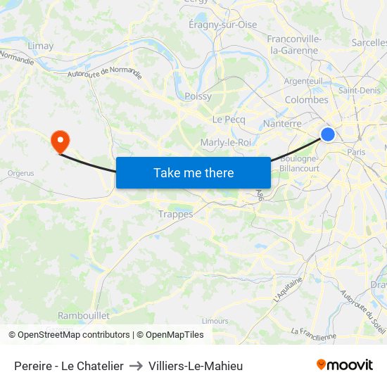Pereire - Le Chatelier to Villiers-Le-Mahieu map