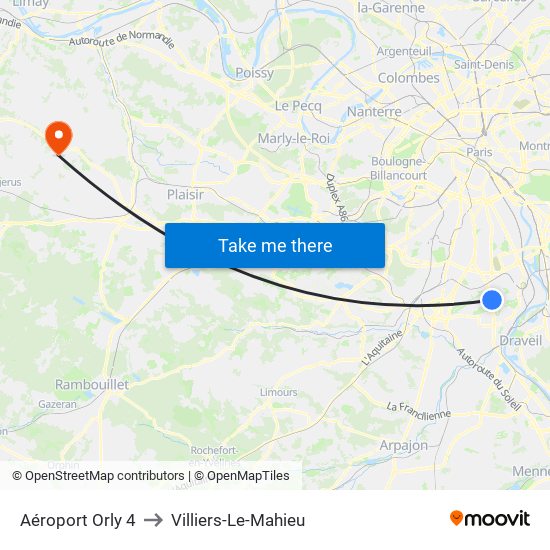 Aéroport Orly 4 to Villiers-Le-Mahieu map