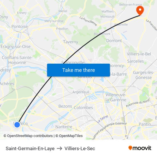 Saint-Germain-En-Laye to Villiers-Le-Sec map