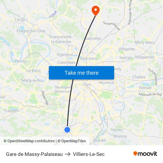 Gare de Massy-Palaiseau to Villiers-Le-Sec map