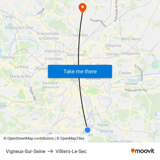 Vigneux-Sur-Seine to Villiers-Le-Sec map