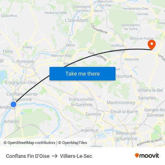 Conflans Fin D'Oise to Villiers-Le-Sec map