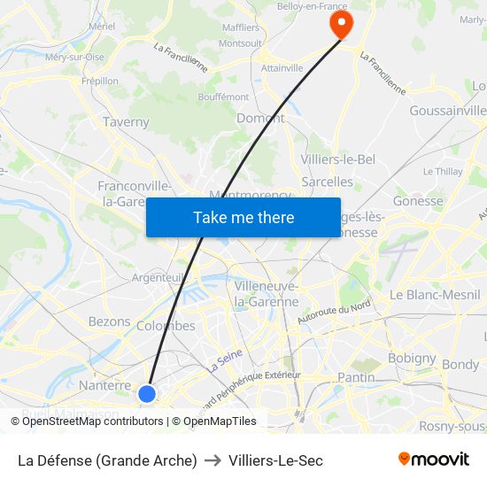 La Défense (Grande Arche) to Villiers-Le-Sec map