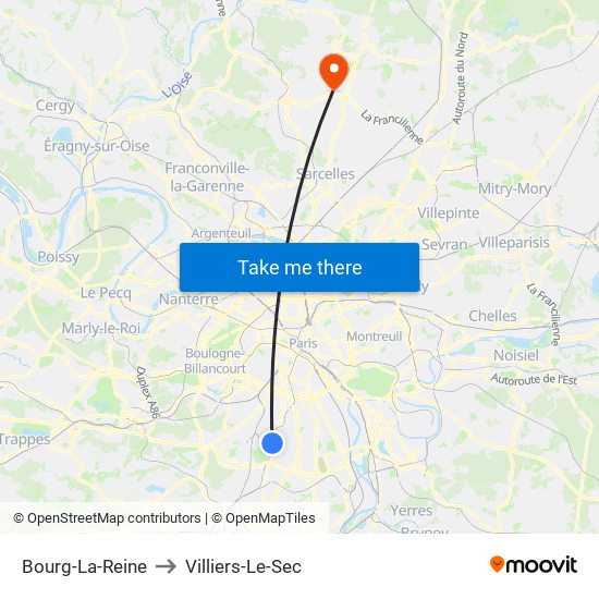 Bourg-La-Reine to Villiers-Le-Sec map