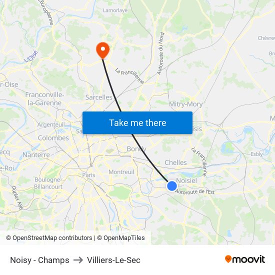 Noisy - Champs to Villiers-Le-Sec map
