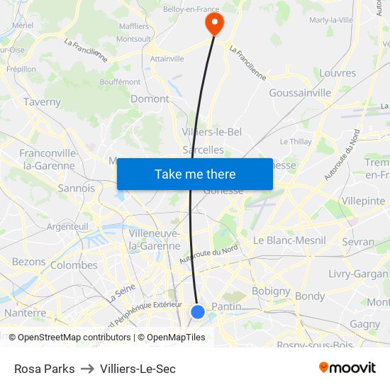 Rosa Parks to Villiers-Le-Sec map