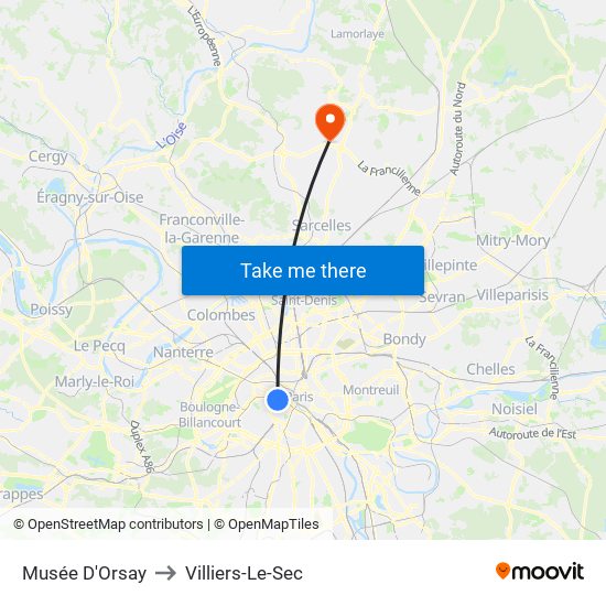 Musée D'Orsay to Villiers-Le-Sec map
