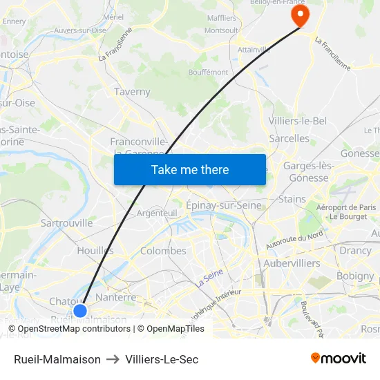 Rueil-Malmaison to Villiers-Le-Sec map