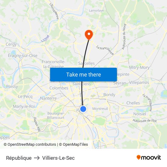 République to Villiers-Le-Sec map