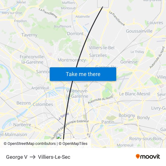 George V to Villiers-Le-Sec map