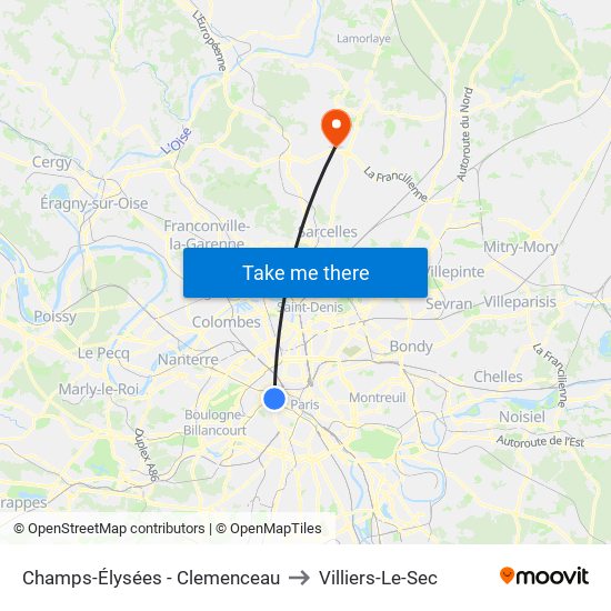Champs-Élysées - Clemenceau to Villiers-Le-Sec map