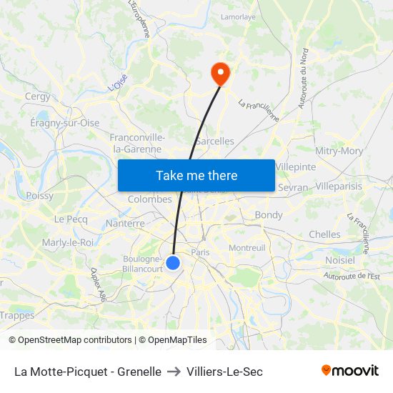 La Motte-Picquet - Grenelle to Villiers-Le-Sec map