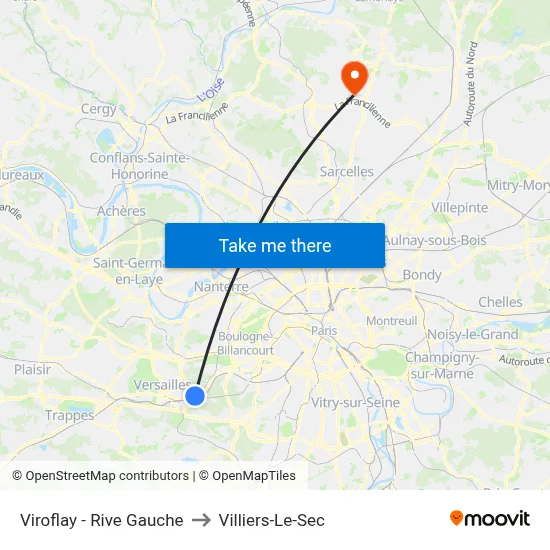 Viroflay - Rive Gauche to Villiers-Le-Sec map