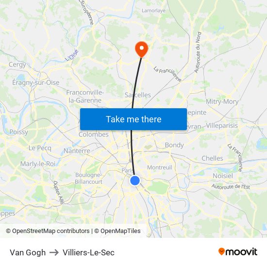 Van Gogh to Villiers-Le-Sec map