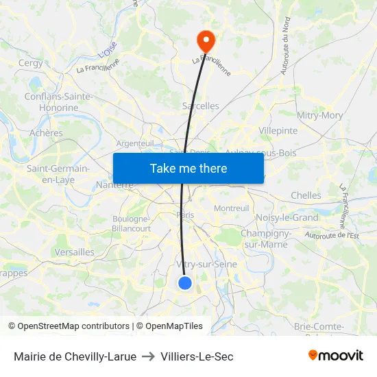 Mairie de Chevilly-Larue to Villiers-Le-Sec map