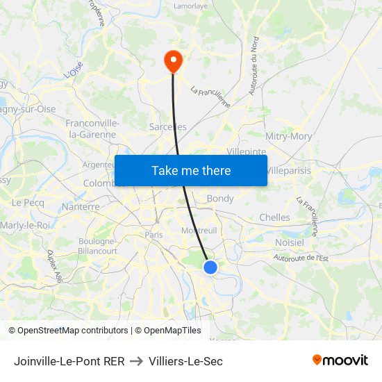 Joinville-Le-Pont RER to Villiers-Le-Sec map