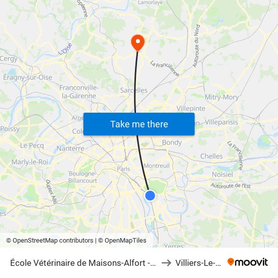 École Vétérinaire de Maisons-Alfort - Métro to Villiers-Le-Sec map