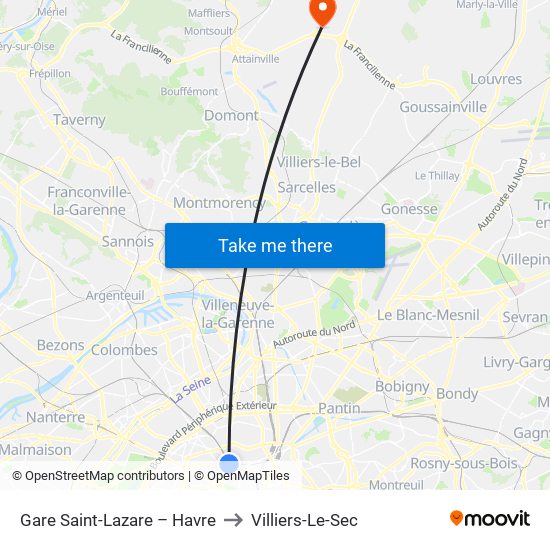 Gare Saint-Lazare – Havre to Villiers-Le-Sec map
