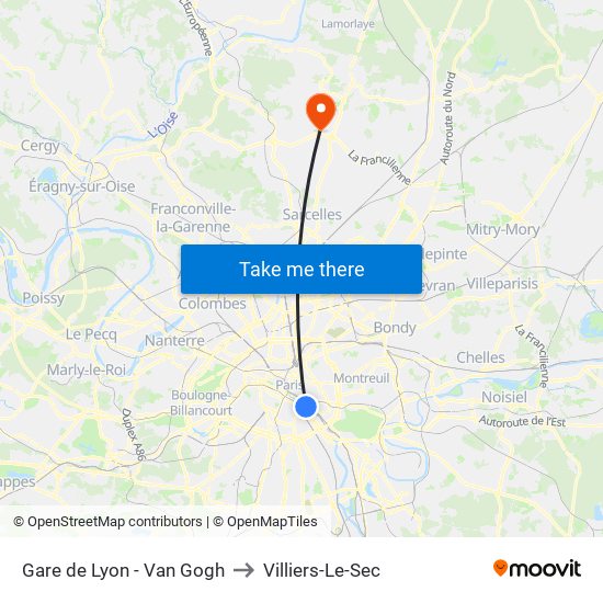 Gare de Lyon - Van Gogh to Villiers-Le-Sec map
