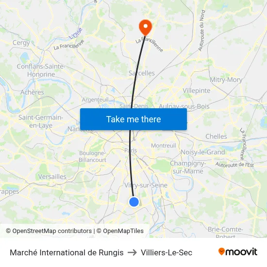 Marché International de Rungis to Villiers-Le-Sec map