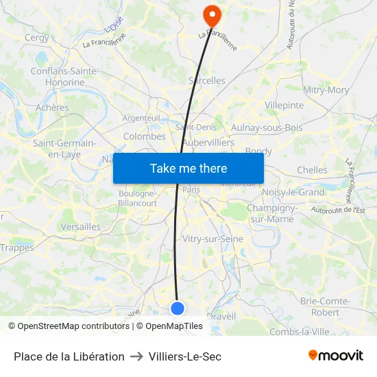 Place de la Libération to Villiers-Le-Sec map