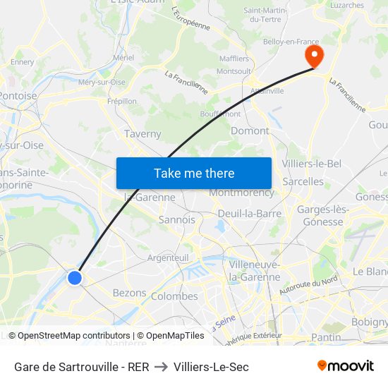 Gare de Sartrouville - RER to Villiers-Le-Sec map