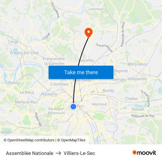 Assemblée Nationale to Villiers-Le-Sec map