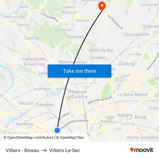 Villiers - Bineau to Villiers-Le-Sec map