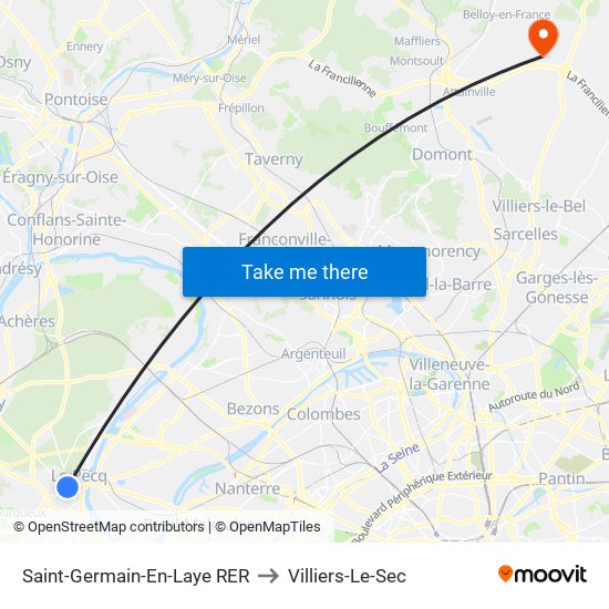 Saint-Germain-En-Laye RER to Villiers-Le-Sec map