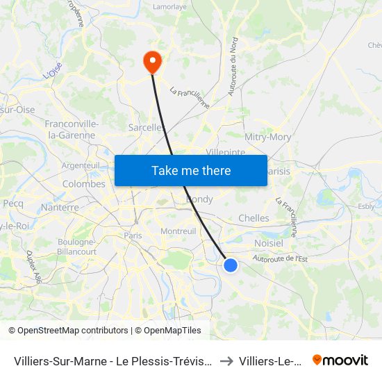 Villiers-Sur-Marne - Le Plessis-Trévise RER to Villiers-Le-Sec map