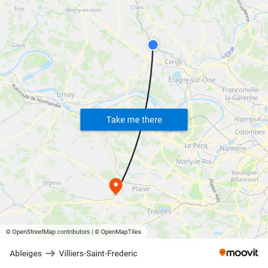 Ableiges to Villiers-Saint-Frederic map