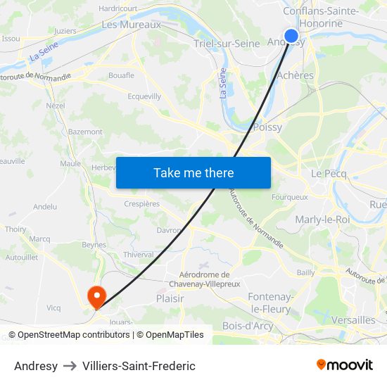 Andresy to Villiers-Saint-Frederic map