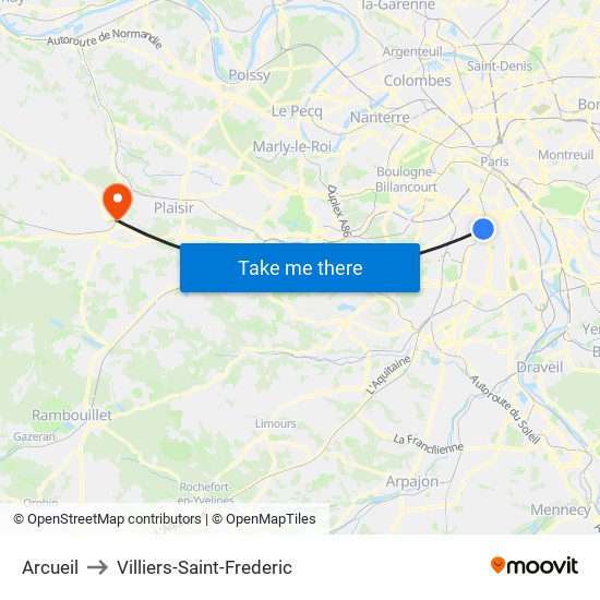 Arcueil to Villiers-Saint-Frederic map