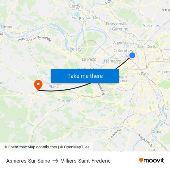 Asnieres-Sur-Seine to Villiers-Saint-Frederic map