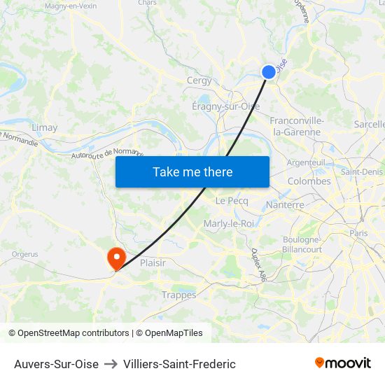 Auvers-Sur-Oise to Villiers-Saint-Frederic map