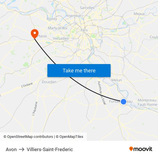Avon to Villiers-Saint-Frederic map