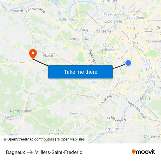Bagneux to Villiers-Saint-Frederic map