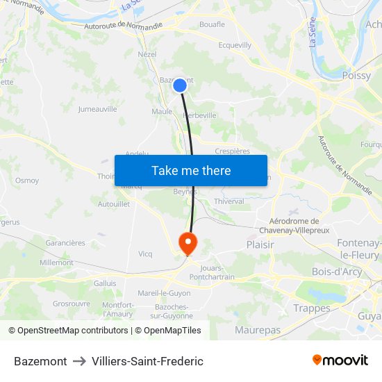 Bazemont to Villiers-Saint-Frederic map