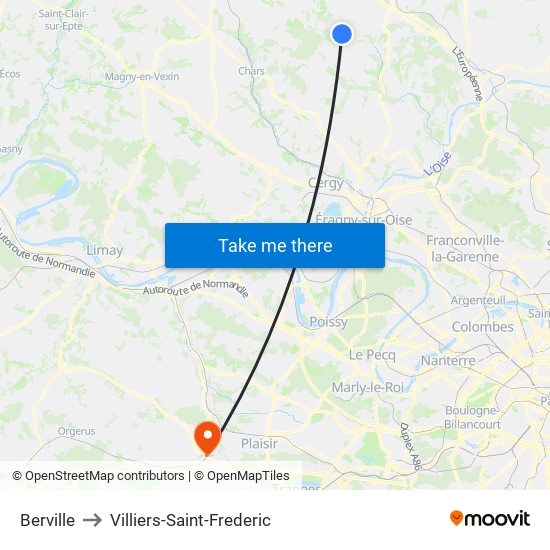 Berville to Villiers-Saint-Frederic map
