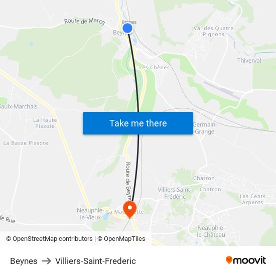 Beynes to Villiers-Saint-Frederic map