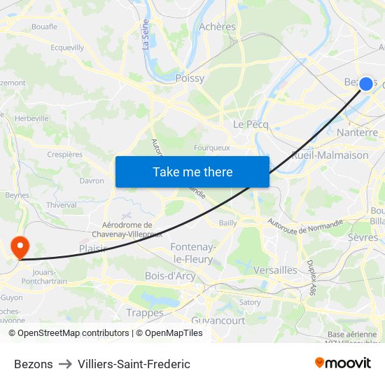 Bezons to Villiers-Saint-Frederic map